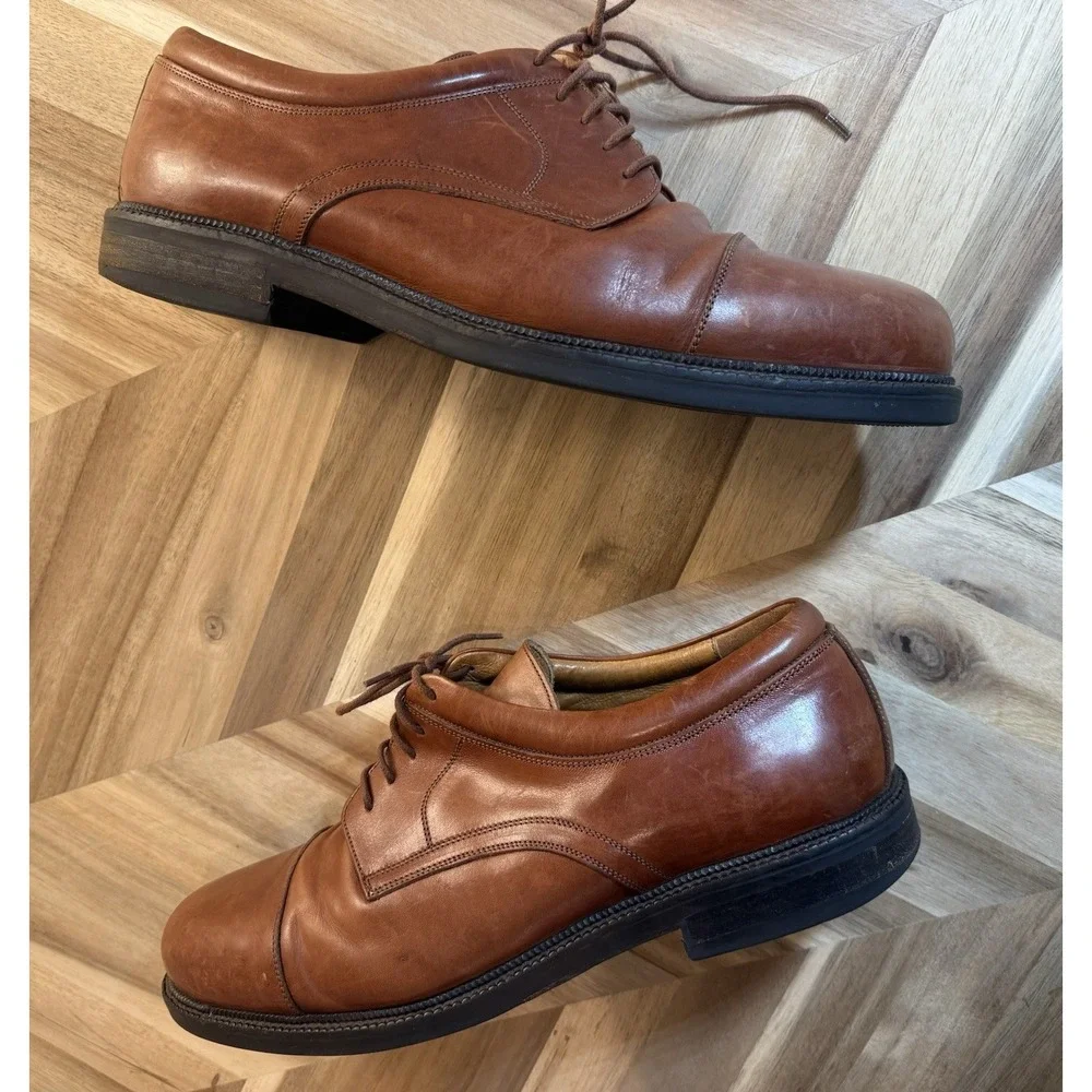 Johnston & Murphy PASSPORT Cap-Toe Oxfords Brown Cognac Leather‎ Lace UpMens 12M